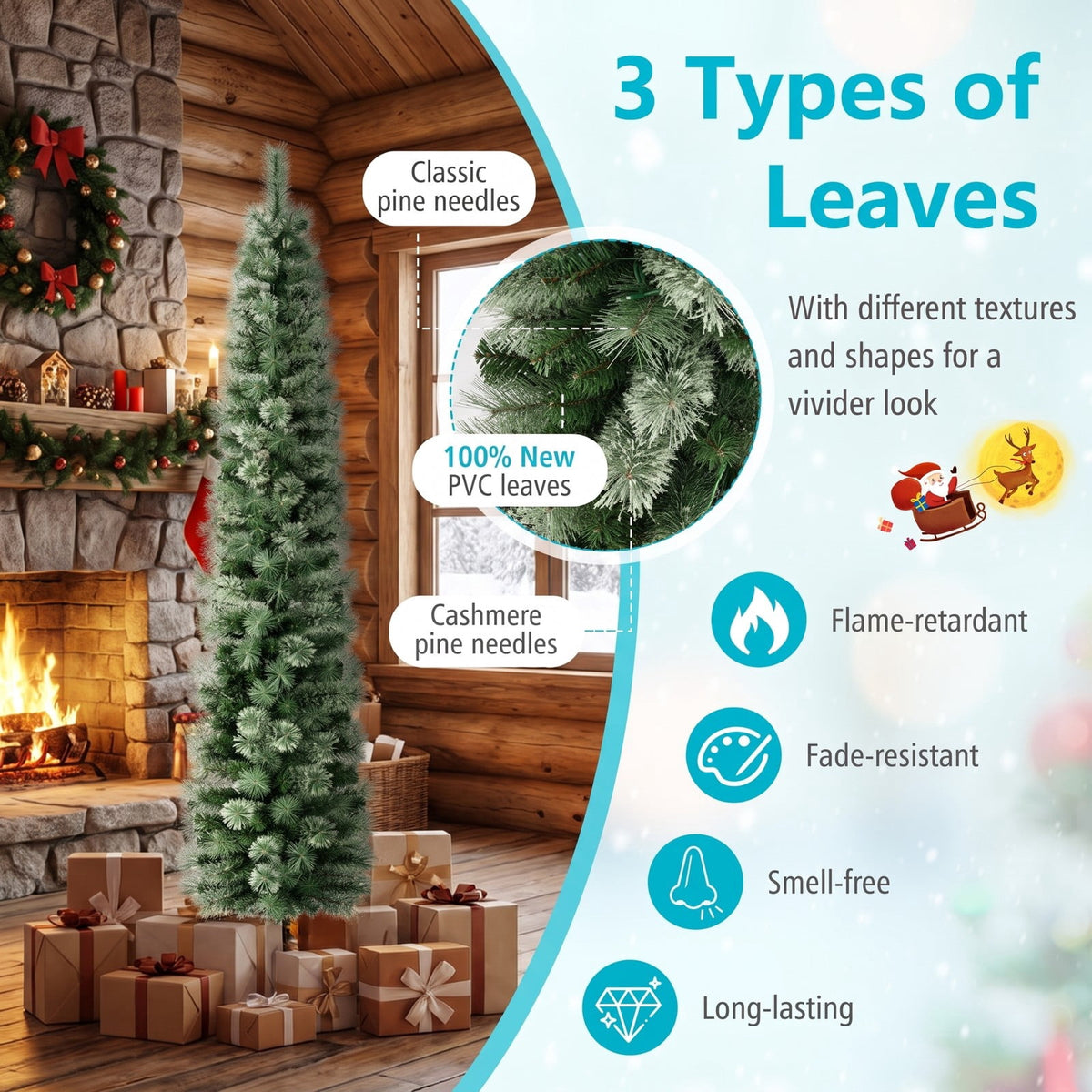 Airfind 6/7/8 FT Pre-Lit Pencil Artificial Christmas Tree with 120/150/200 LED Warm White Lights and 8 Modes, White
