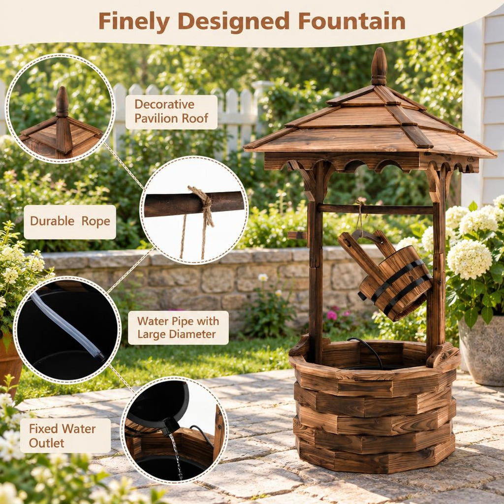 Airfind Patio Wooden Water Fountain with Electric Pump, Fir Wood, 22.5 Inch X 22.5 Inch X 48.5 Inch (l X W X H) Water Bucket for Convenient Everyday Use, Brown