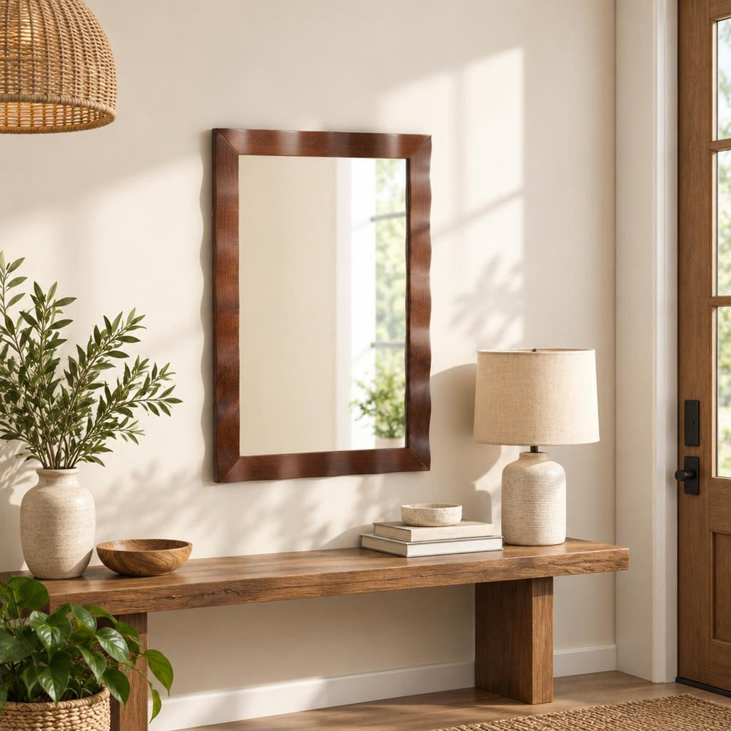 Airfind 41.5 x 28 inches Farmhouse Wall Mirror with Solid Wood Frame, Brown, Stable MDF back boards for added sturdiness