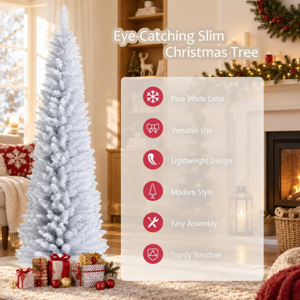Airfind 7 Feet Unlit Artificial Slim Christmas Pencil Tree with Metal Stand-7 ft, PVC iron Height: 5ft/6ft/7ft Base width: 1.7ft/2.4ft/2.8ft Frame
