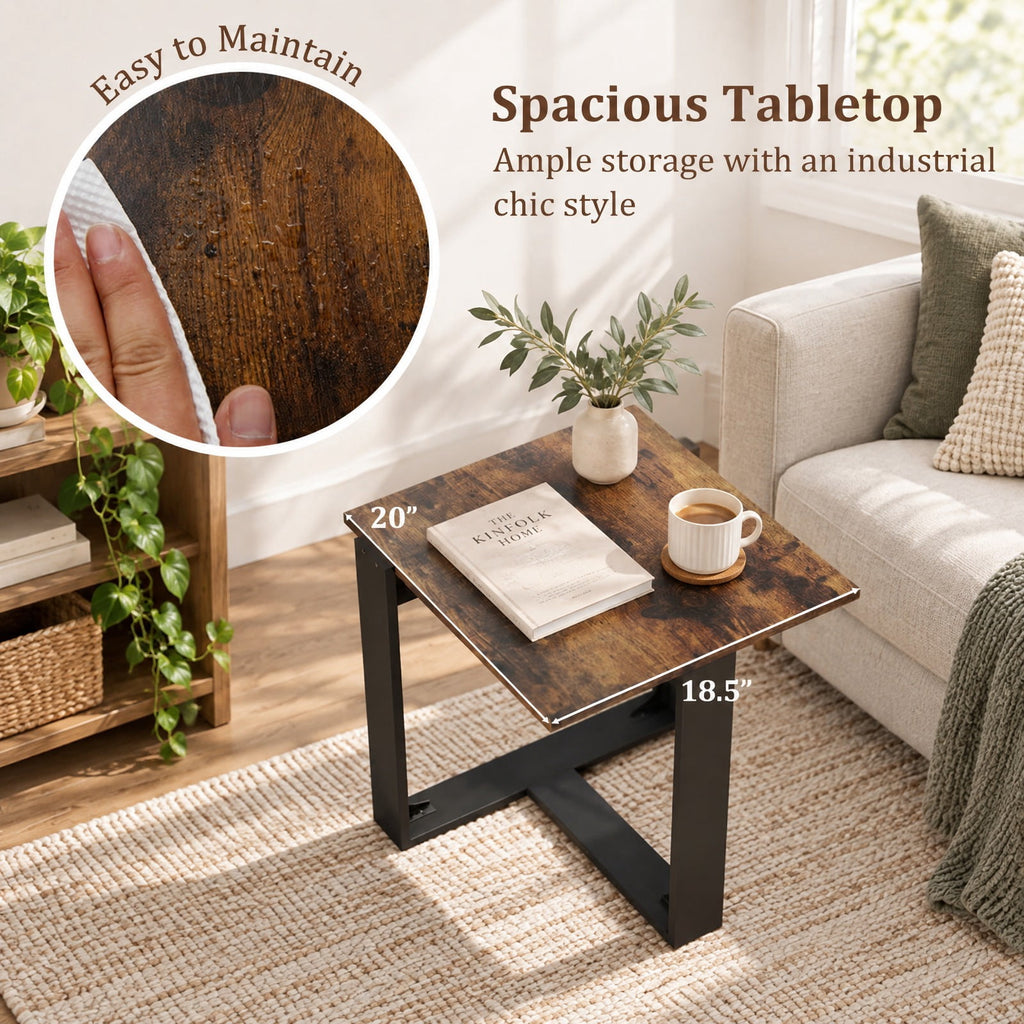 Airfind Industrial Sofa End Table with Metal Frame-2, 110 lbs Capacity, Engineered Wood Metal Frame, 20 x 20 x 20 Footprint, Rustic Brown Black