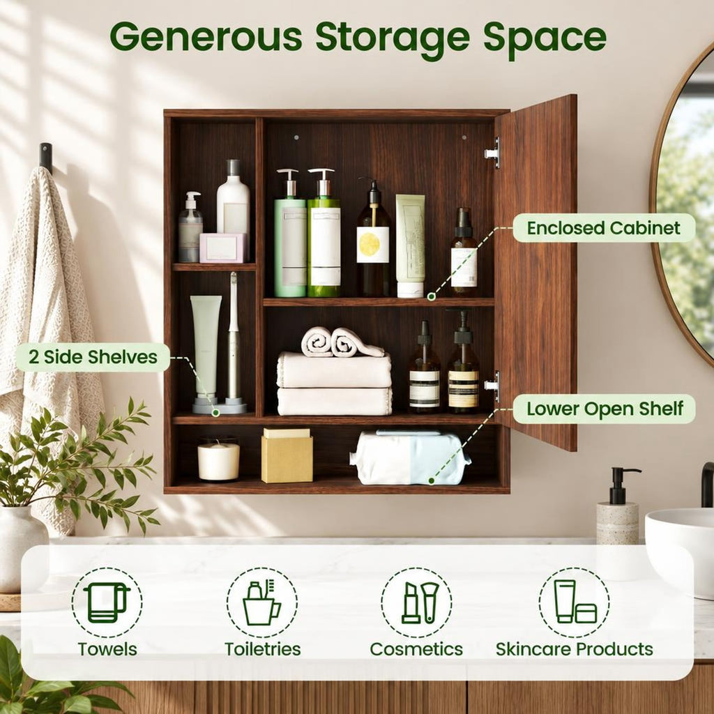 Airfind Wall Mounted Bathroom Cabinet with Mirror Single Door, 176 lbs Capacity, Glass MDF Engineered Wood Frame, 21.5 Inch x 6.5 Inch x 24 Inch Footprint