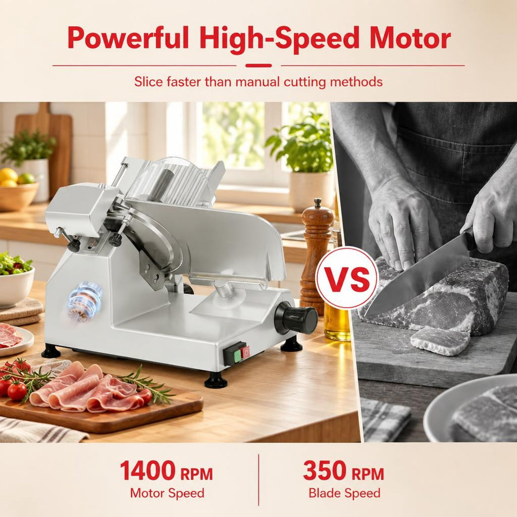 Airfind Commercial Meat Slicer with 10in Carbon Steel Blade and 0-0.47in Adjustable Thickness for Frozen Meat Cheese, 19.5in x 16in x 14inBlade Footprint