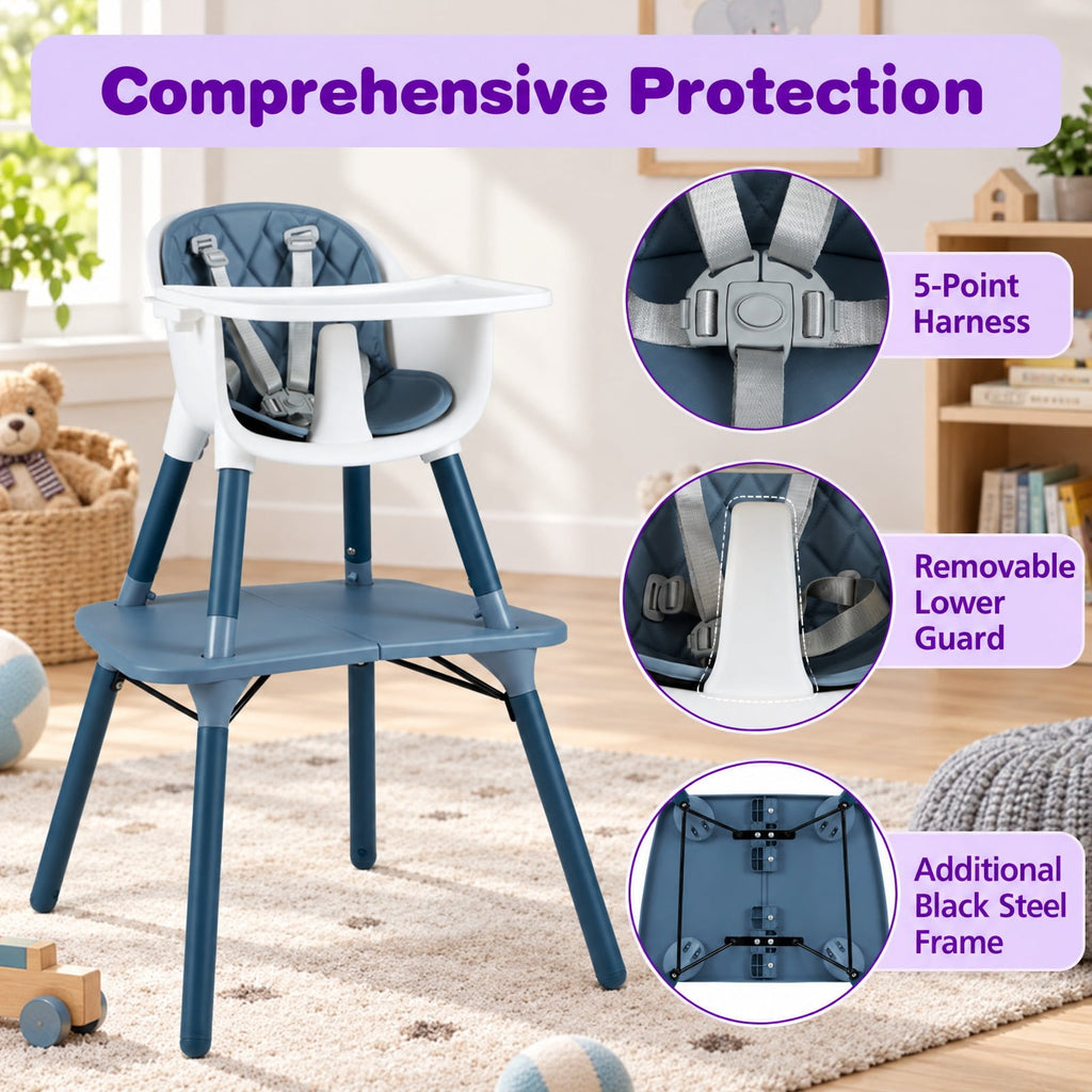 Airfind 4-in-1 Youth Convertible Youth Table Chair Set featuring PU Cushion, 33 lbs Capacity, PU PP Metal Frame, for 6-36 Months, Blue
