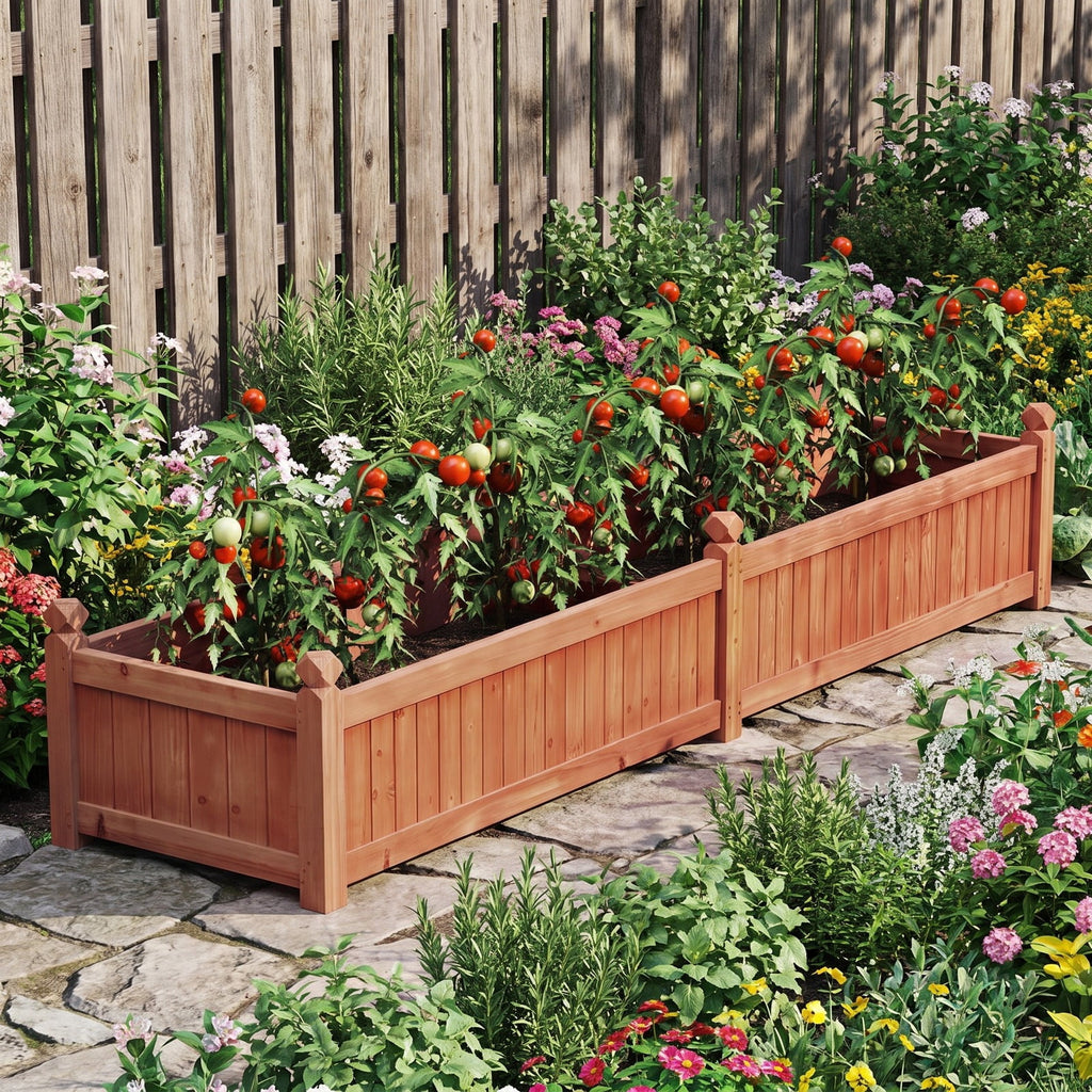 Airfind 91 x 24 x 16 Inch Divisible Planter Box with Corner Drainage and Non-woven Liner for Growing Vegetables, Fir Wood Frame, Brown