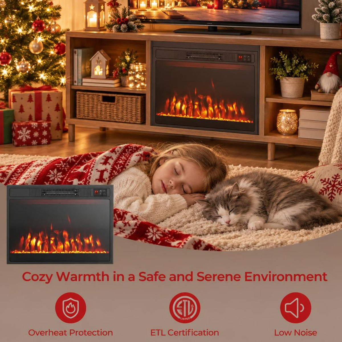 Airfind 23 Inches 750W/1500W Electric Fireplace Heater featuring Adjustable Flame Color and Brightness, Metal Tempered Glass Frame, Black