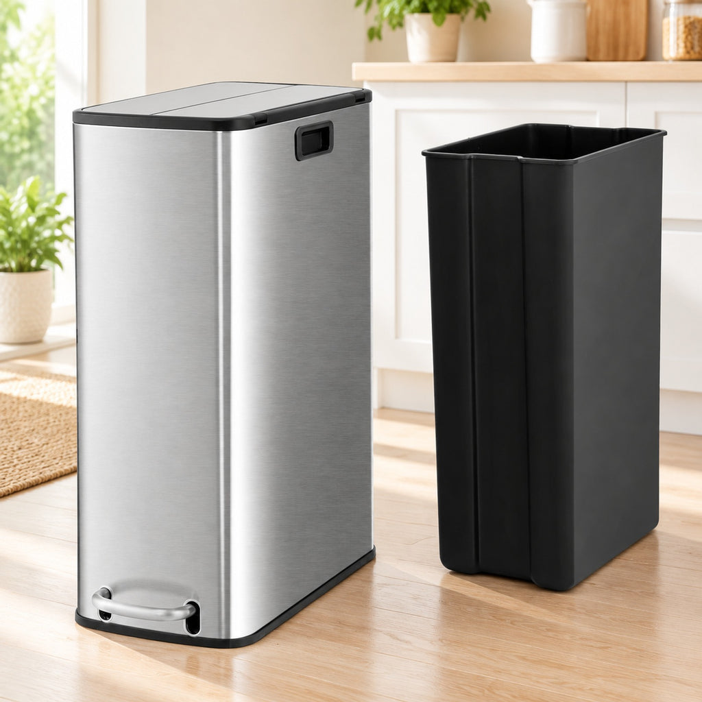 Airfind 12 Gal Stainless Steel Trash Can with Soft-Closing Wing Lids, Stainless Steel PP Frame, Silver