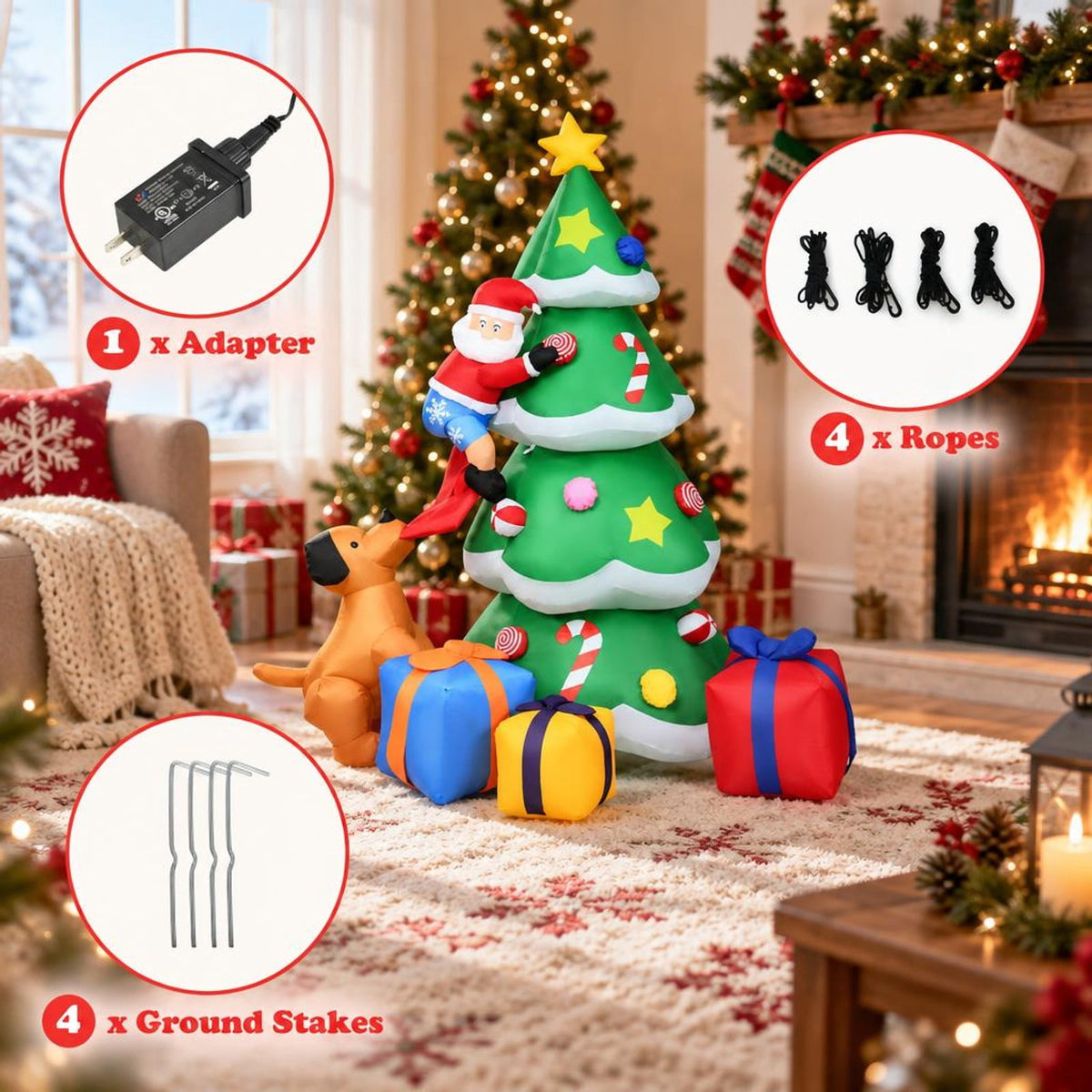 Airfind 7 Feet Inflatable Christmas Tree Santa Decor with LED Lights, 190T Polyester Fabric Product Height: 7 Ft Product Weight: 4 Lbs, Unspecified