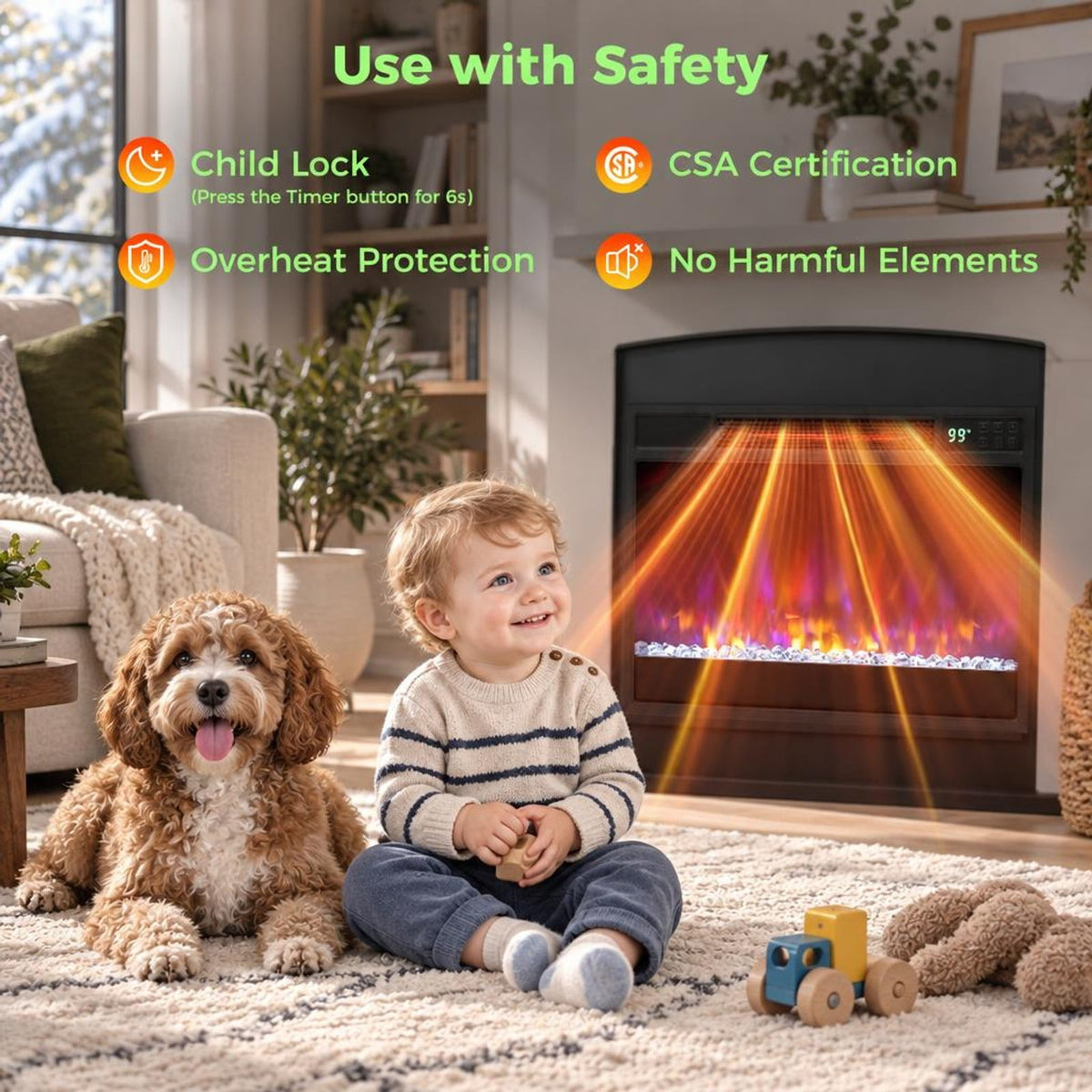Airfind 23 Inch 1500W Recessed Electric Fireplace Insert with Remote Control, Metal Tempered Glass PS Frame, Black