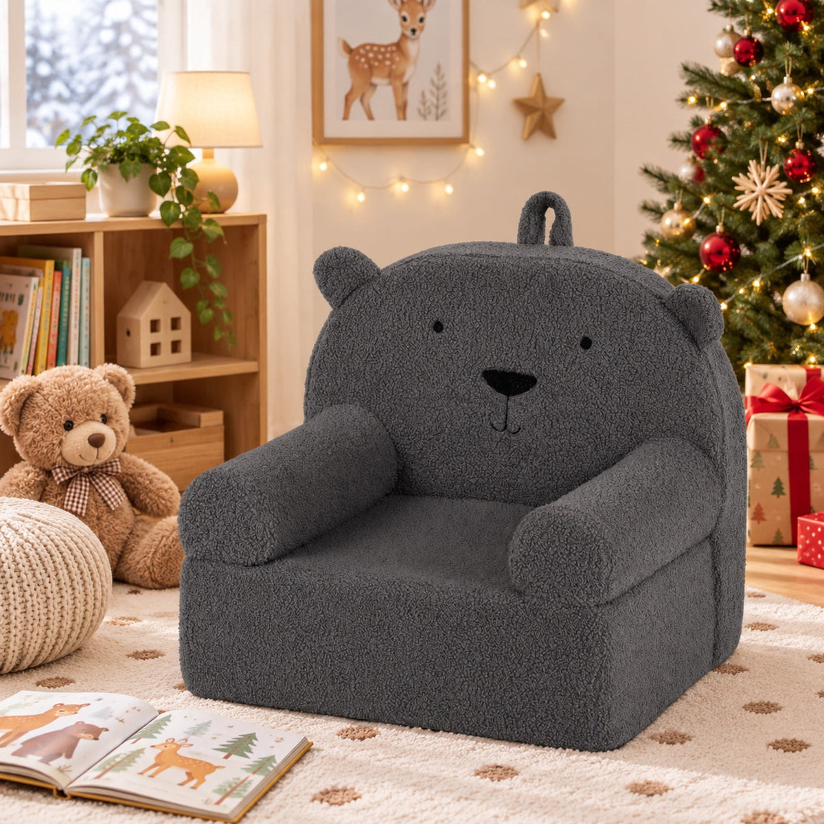 Airfind Kids Bear Sofa Toddler Foam Couch with Soft Fleece Fabric Cover, Teddy Fleece Fabric Frame, for 3+ years old, 20 x 16 x 18 Footprint