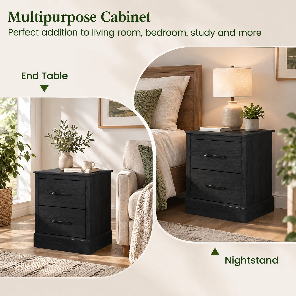 Airfind Wood Compact Floor Nightstand with Storage Drawers, 66 lbs Capacity, Engineered Wood Zinc Alloy Frame, 18.5 x 16 x 21.5 Footprint