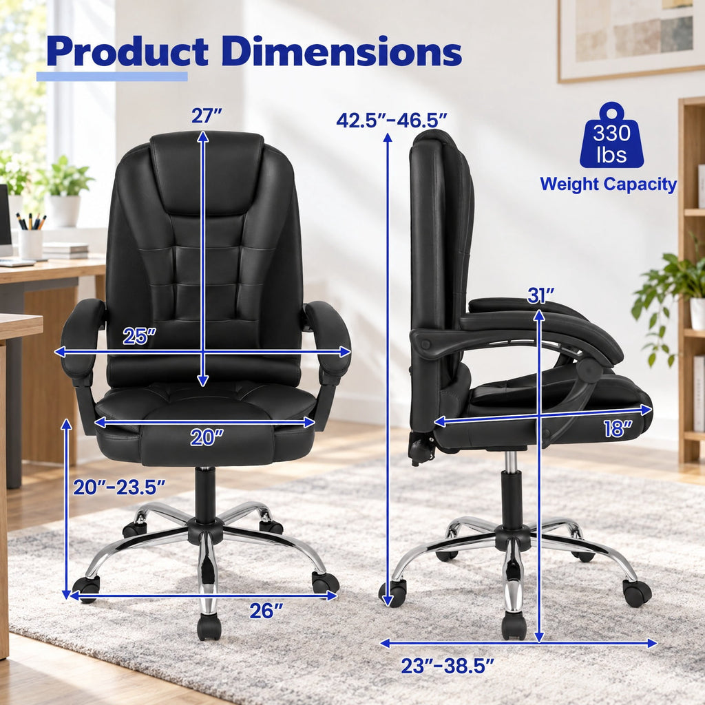 Airfind Big High Back Executive Chair with Linkage Armrests and Leather Padded Seat for Office, 330 Lbs Capacity with Black: PVC Leather Sponge, Black