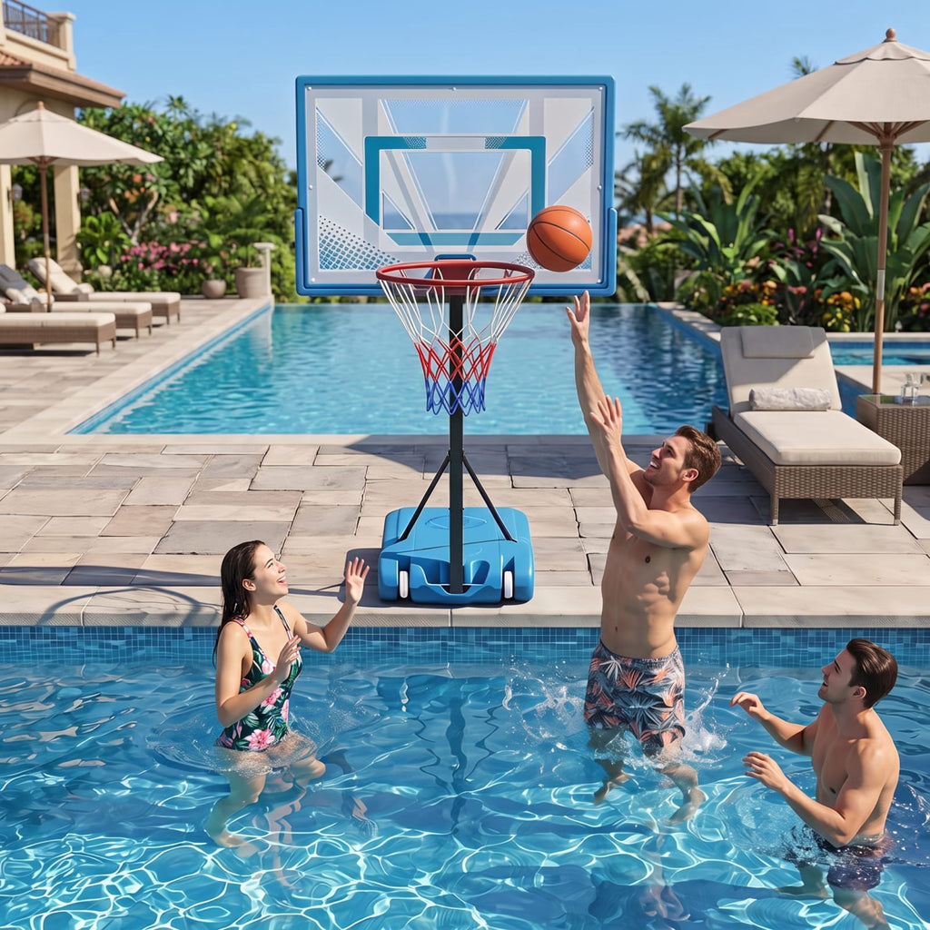 Airfind Pool Basketball Hoop with 3 Level Adjustable Height Shatterproof PC Backboard Weighted Base and Wheels for Swimming Pool Poolside Fun, Blue