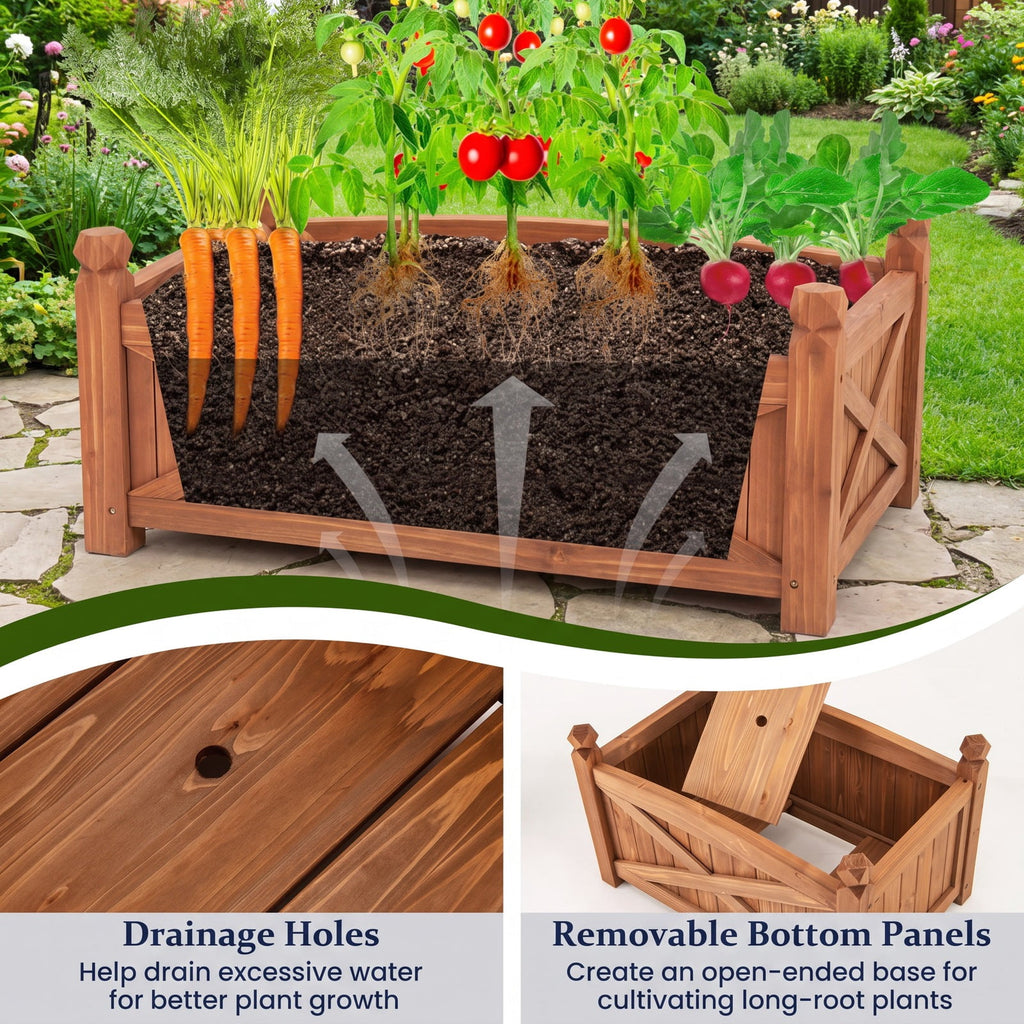 Airfind Wooden Raised Garden Bed Drainage Holes for Patio Garden, 132 lbs Capacity, Fir Wood L Frame, 36 x 16 x 15 Interior Footprint, Coffee