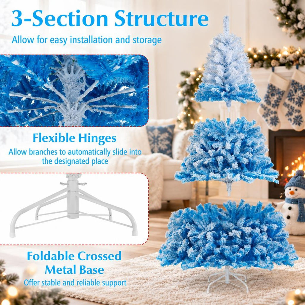 Airfind 2025 New Artificial Christmas Tree with 456 Branch Tips and Folding Metal Stand-7FT, Blue, Diameter of Stand 16 Inch 18 Inch 20 Inch 22 Inch