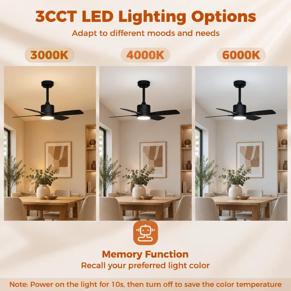 Airfind 42inch Ceiling Fan with Light and Remote 3CCT LED with Memory 4H Timer 6 Speeds, Metal Plywood PC Frame, Black