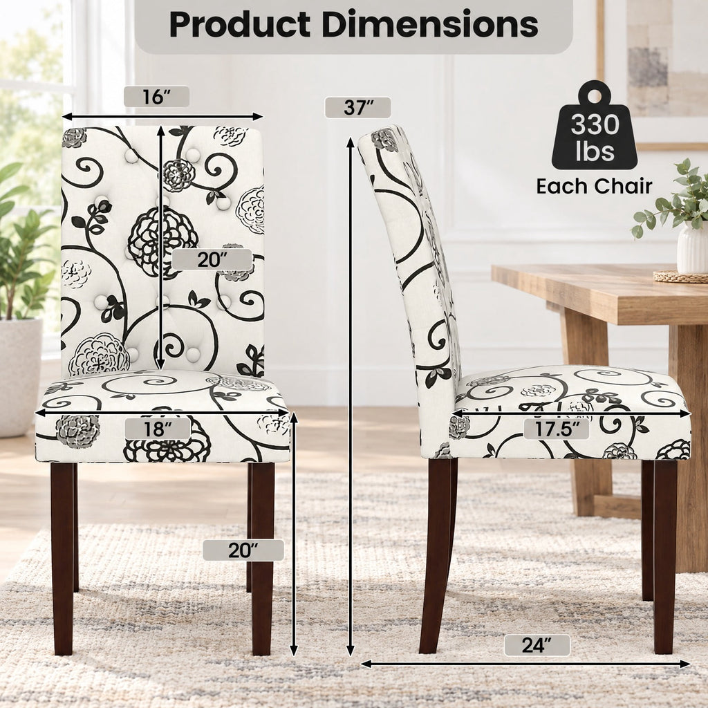 Airfind Button Tufted Fabric Upholstered Wooden Dining Chair Set of 2 with High Curved Back, Chair 330 lbs Capacity, 18in x 24in x 37in Footprint