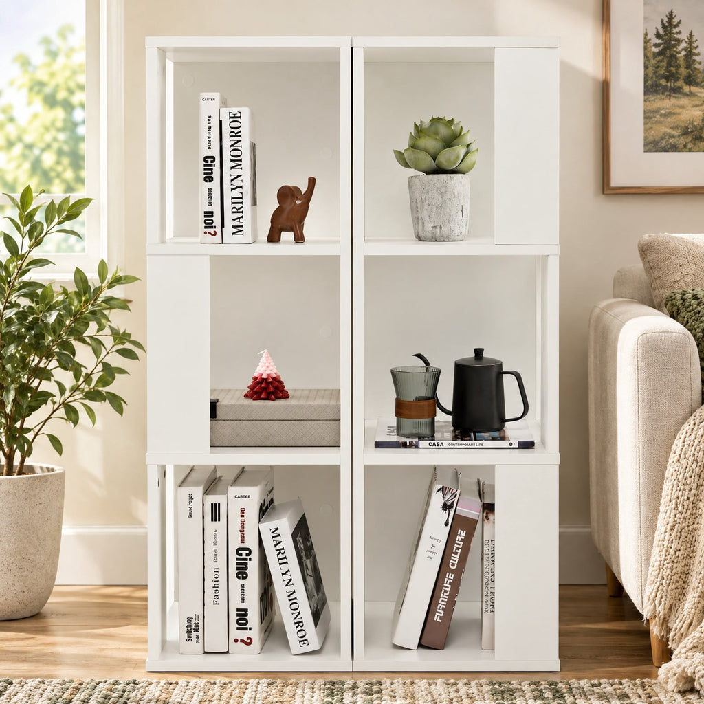 Airfind 3-Tier 6 Cube Freestanding Bookcase with Anti-toppling Device, 44 lbs Capacity, Engineered wood Frame, 13 x 13 x 39.5 Footprint, White