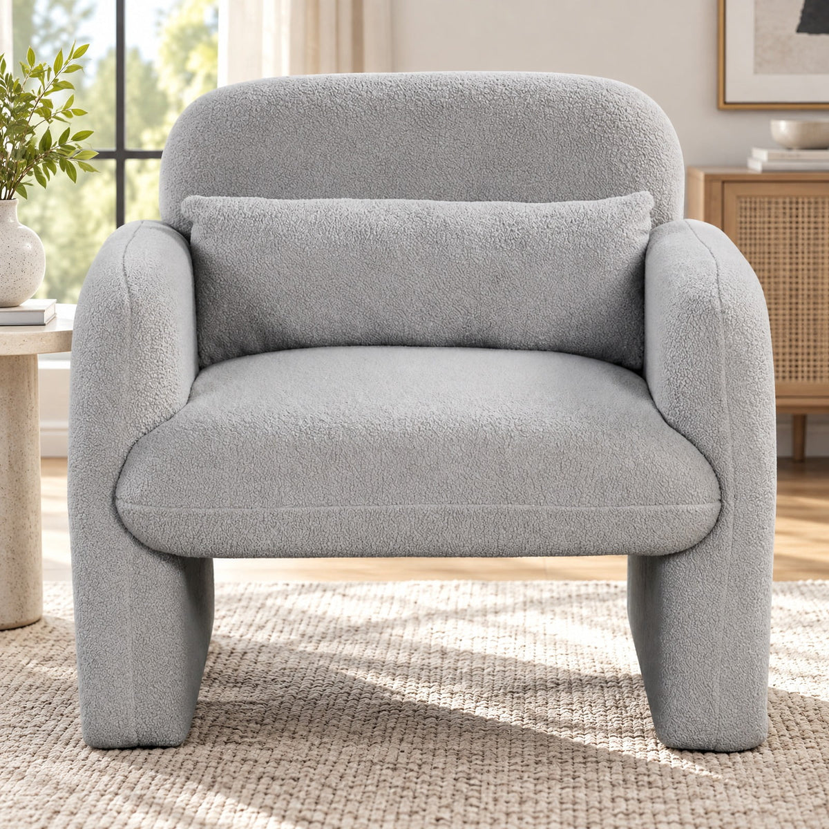 Airfind Modern Accent Chair with Waist Pillow and Armrests for Living Room Bedroom, 440 lbs Capacity, Sherpa Fabric Sponge Wooden Frame, Grey