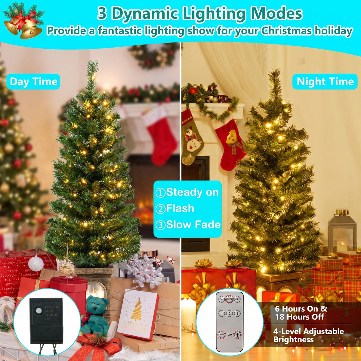 Airfind 4 Feet Pre, PVC Cement Tree Height: 4 ft Tree Width: 1.7 ft Frame, Green+ Gold, Size of the Base 7.5in x 7.5in x 10.5in (L