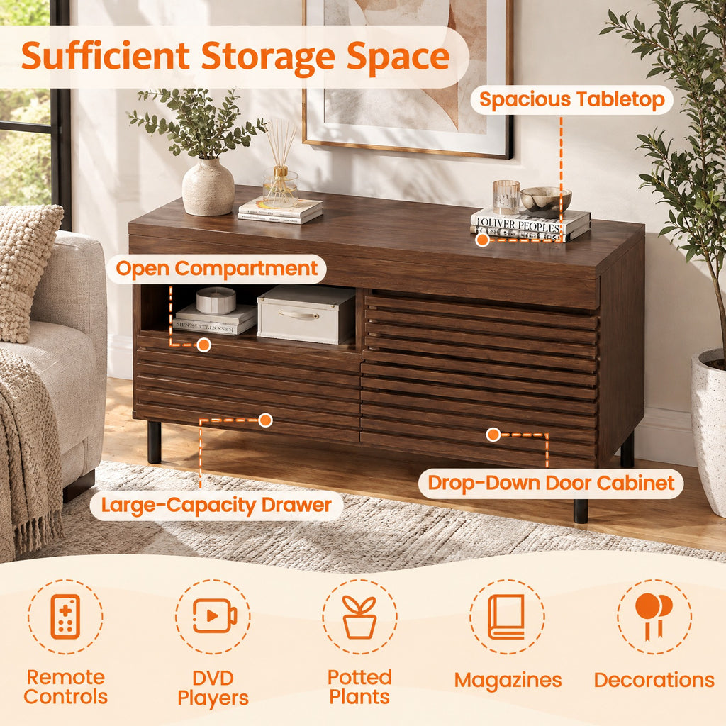 Airfind Mid Century Fluted TV Stand for 40 Inch TV Modern Entertainment Center with Open Compartment, 110 lbs Capacity, Metal Engineered Wood Frame