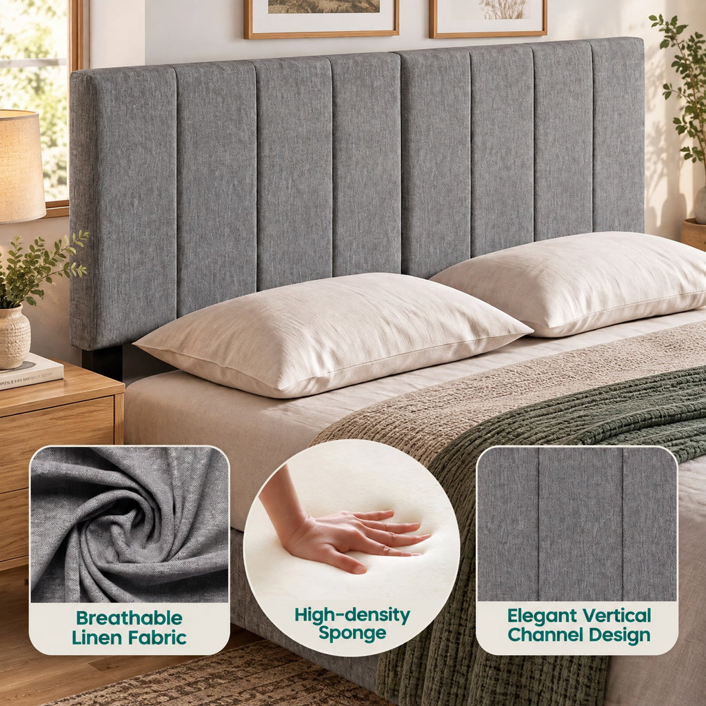Airfind Linen Upholstered Headboard with Solid Wood Legs and Adjustable Width, Linen Fabric Sponge Rubber Wood MDF Frame, 64 x 3 x 45.5 Footprint