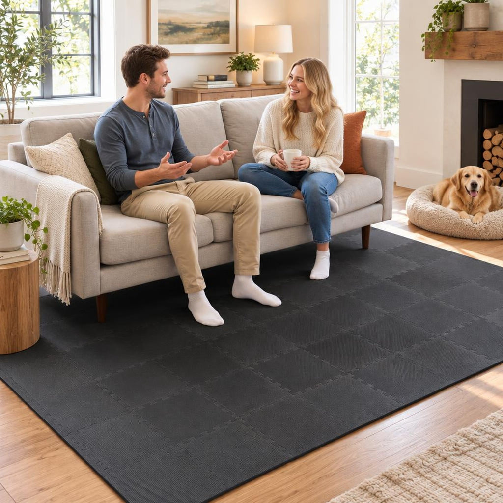 Airfind 54 Pack EVA Foam Floor Tiles with Non-Slip Borders for Home Gym, EVA Foam Frame, 107 x 72 x 0.4 Footprint, Black