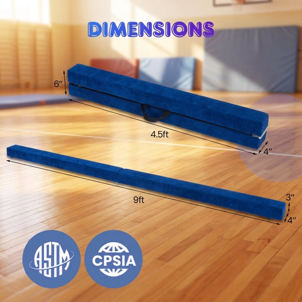 Airfind 9 ft Folding Gymnastics Balance Beam with Suede Cover, Pine Wood Core and Non-Slip Mat, Blue