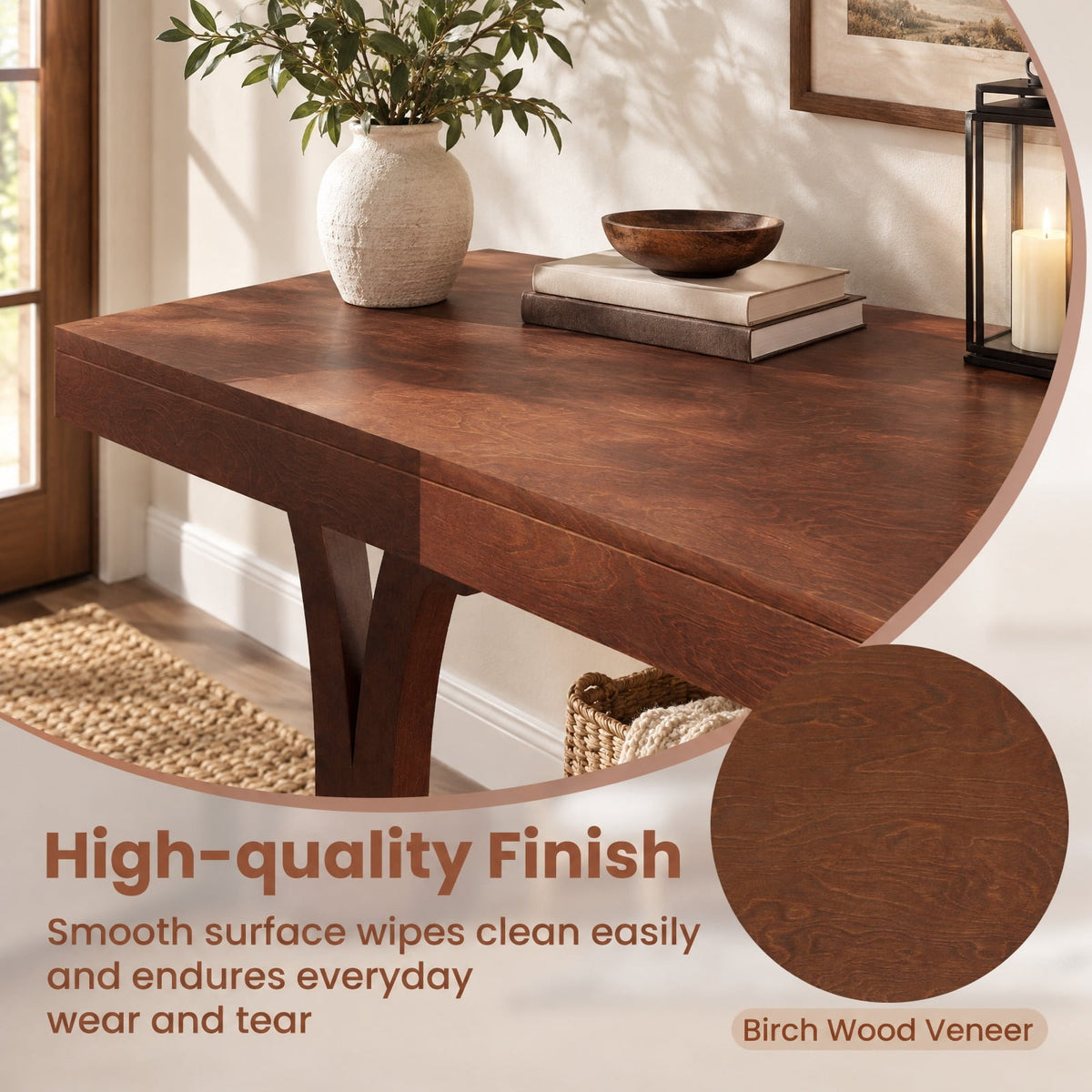 Airfind Narrow Console Table Vintage 52 Inch Long with Open Storage Shelf, 220 lbs Capacity, Solid Wood MDF Frame, 52 x 17 x 30 Footprint, Walnut