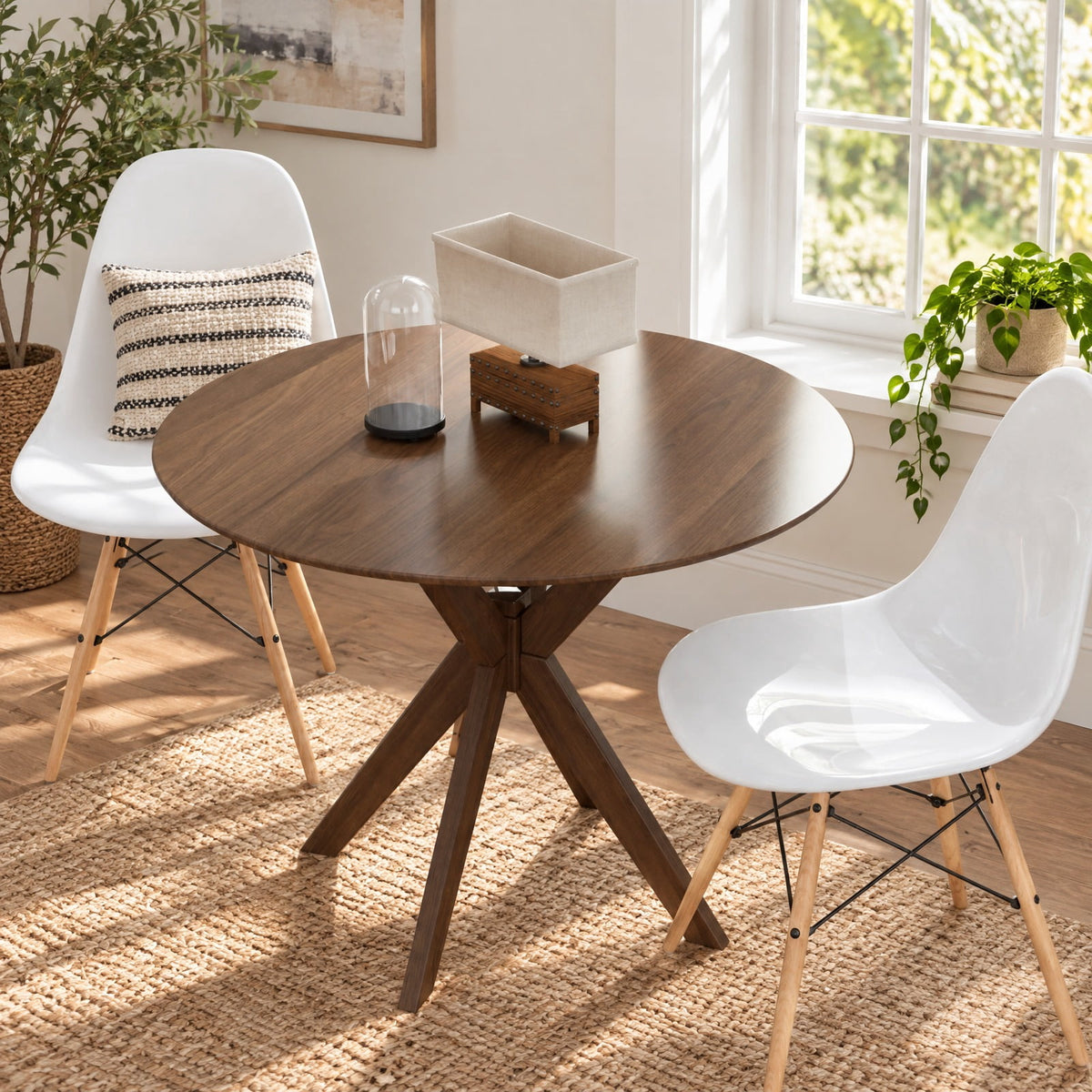Airfind 36 Inch Round Wood Dining Table with Intersecting Pedestal Base, Rubber wood MDF Frame, Wood
