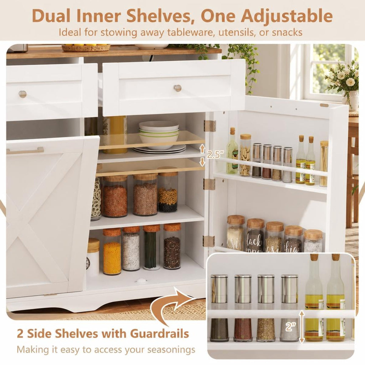 Airfind Tilt Out Trash Can Cabinet featuring Outlets and Adjustable Shelf, 100 lbs Countertop Capacity, MDF Engineered Wood Frame, White