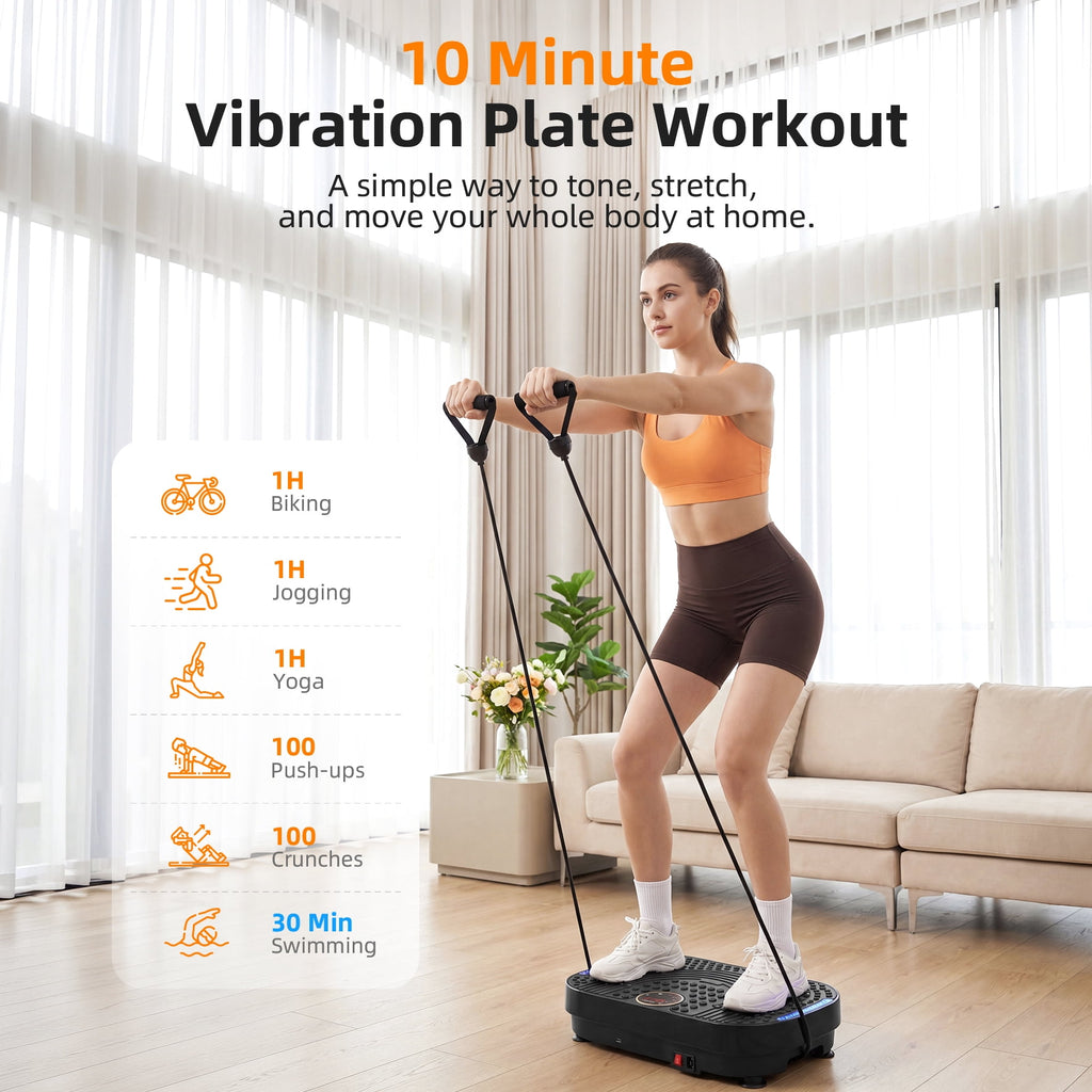 Airfind Vibration Plate Exercise Machine,Whole Body Vibration Platform with Bluetooth Speaker,LED Display and Remote Control,2 Resistance Bands,Home Fitness Trainer,Black