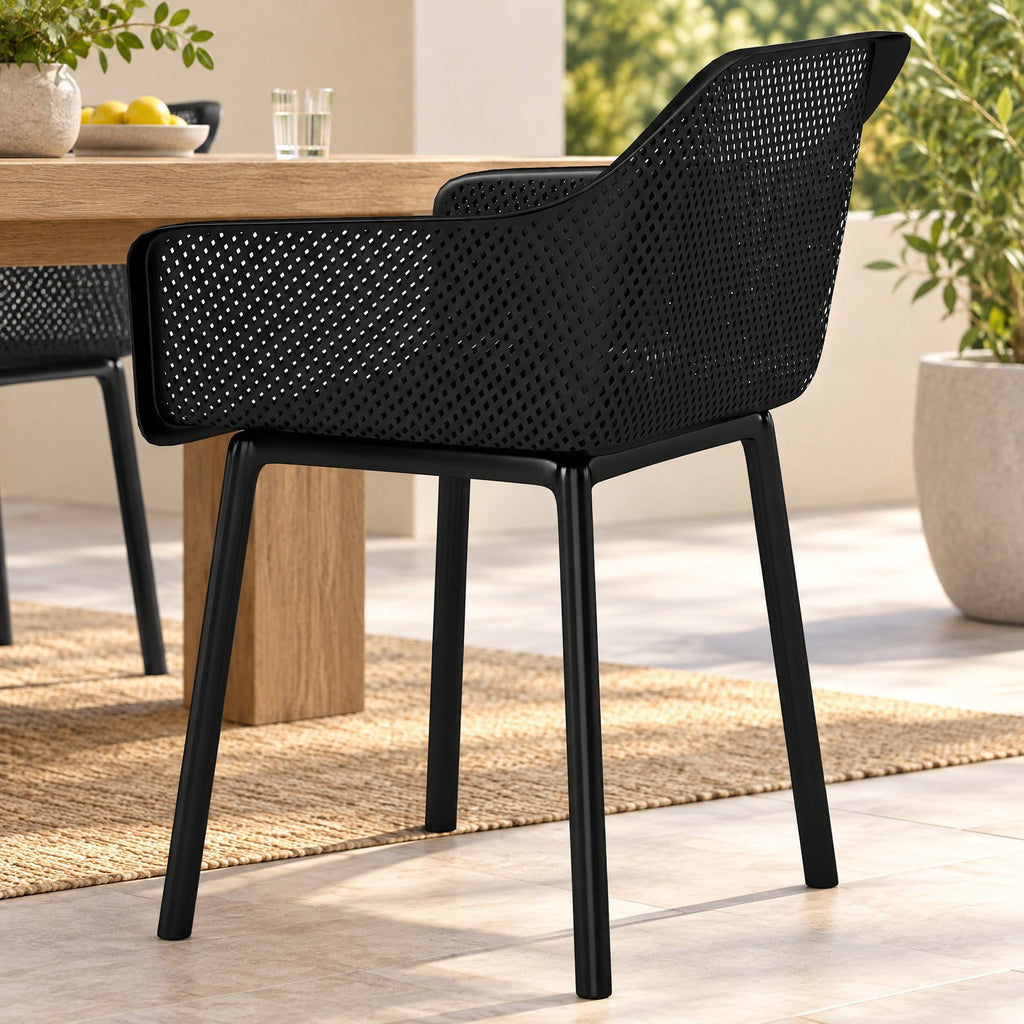 Airfind Modern Plastic Dining Chairs Set of 2 Kitchen Armchairs with Breathable Mesh Backres, 330 Lbs Capacity, PP, Black