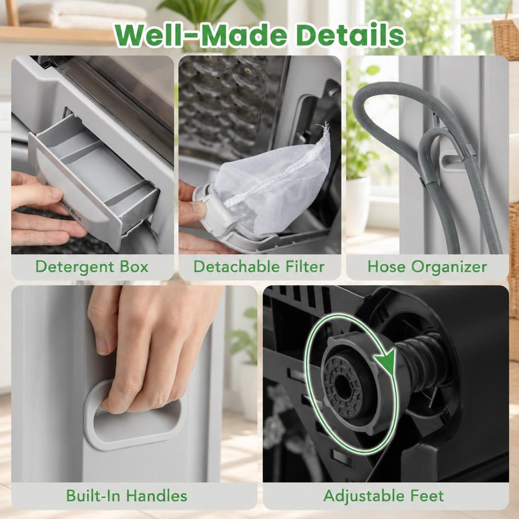 Airfind Full-Automatic Washing Machine Washer and Spin Combo, ABS PP Stainless Steel Frame, Grey, 11 lbs large capacity for washing spinning