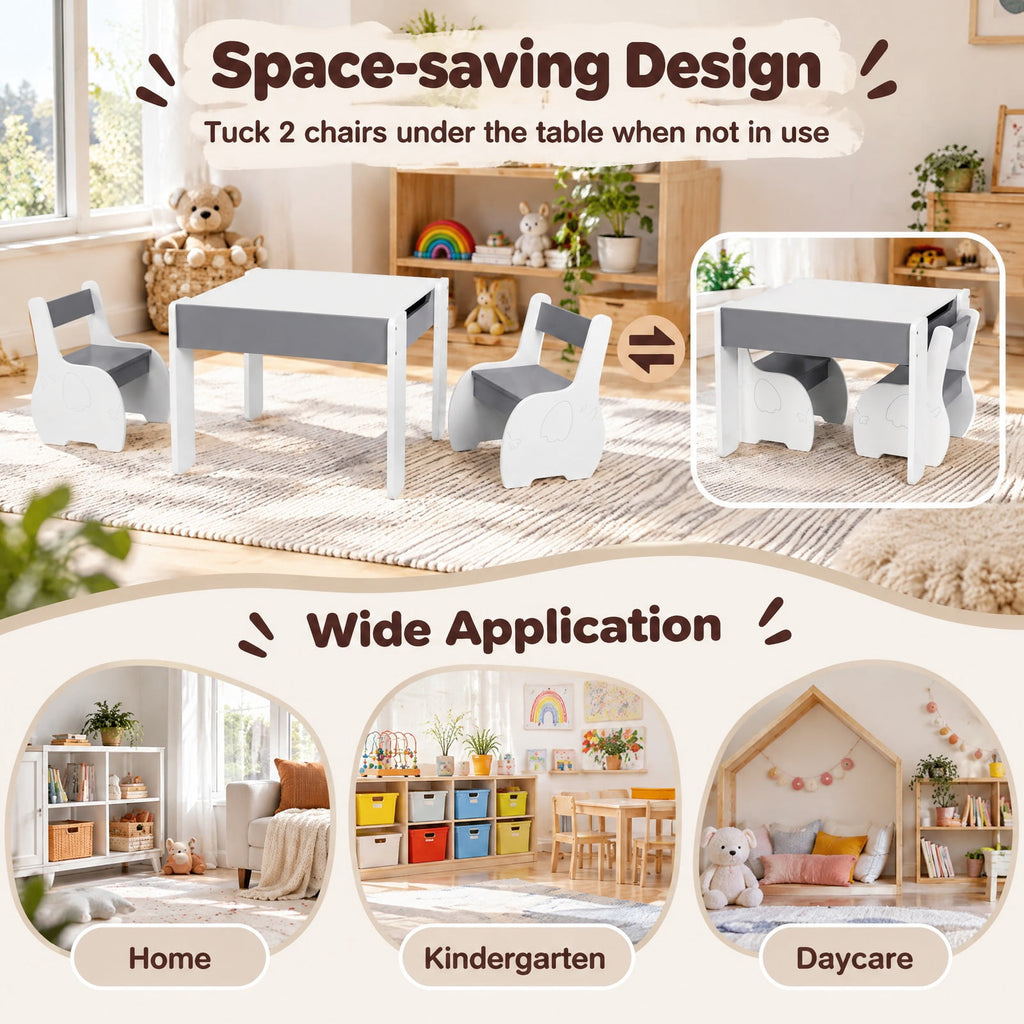 Airfind 4-in-1 Wooden Activity Kids Table and Chairs with Storage and Detachable Blackboard, 66 lbs Capacity, MDF Frame, for 3-6 Years old, Gray