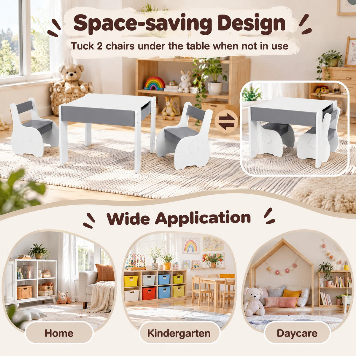 Airfind 4-in-1 Wooden Activity Kids Table and Chairs with Storage and Detachable Blackboard, 66 lbs Capacity, MDF Frame, for 3-6 Years old, Gray