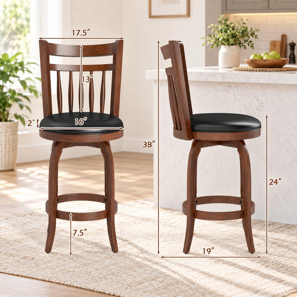 Airfind Swivel Bar Stools Set of 2 Counter Height Faux Leather Upholstered Barstools-24 Inches, 330 lbs Capacity, Expresso and Black