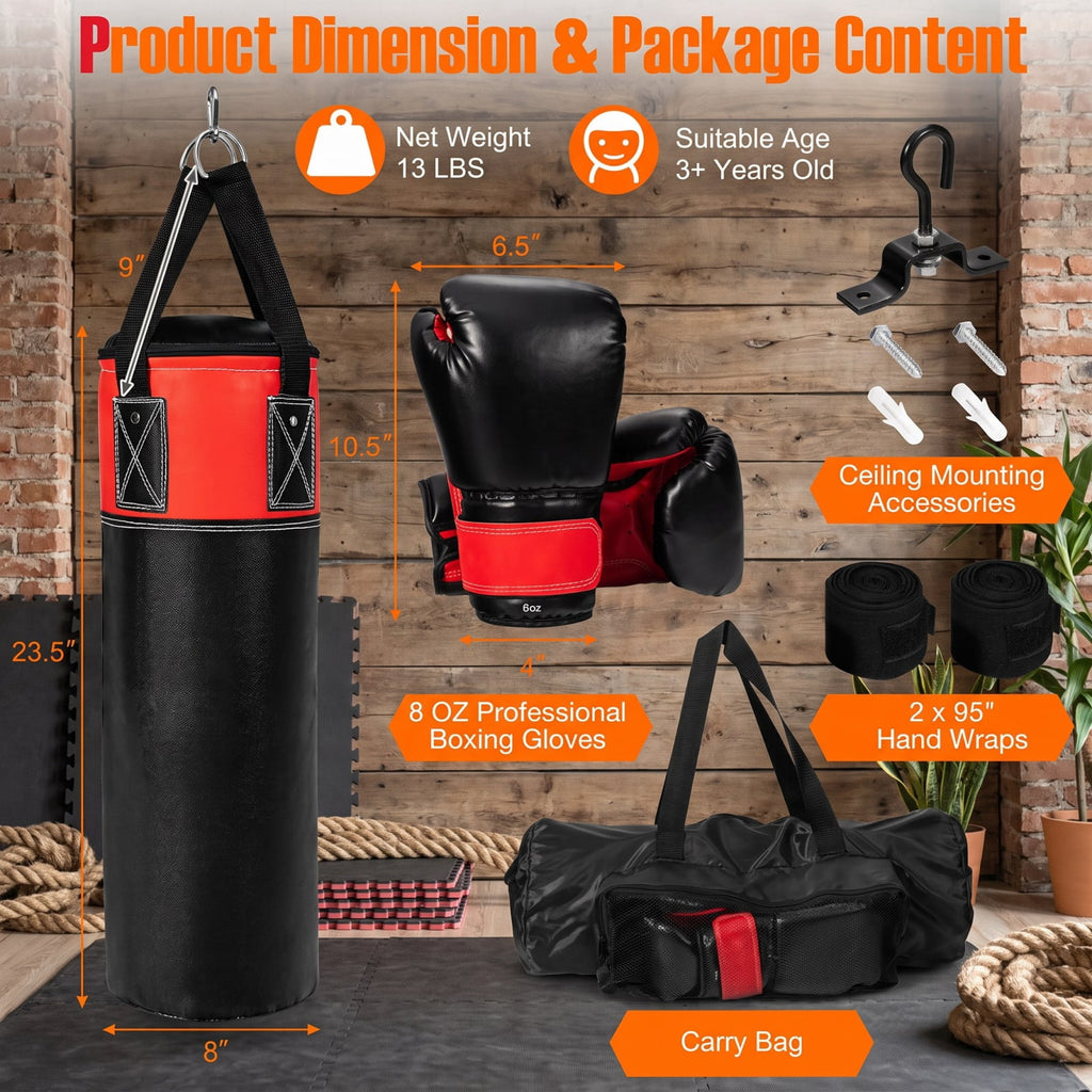 Airfind 11 Pound Kids Hanging Punching Bag Set with Hand Wraps and Padded Gloves for Karate Taekwondo Practice and Home Boxing Training, Black