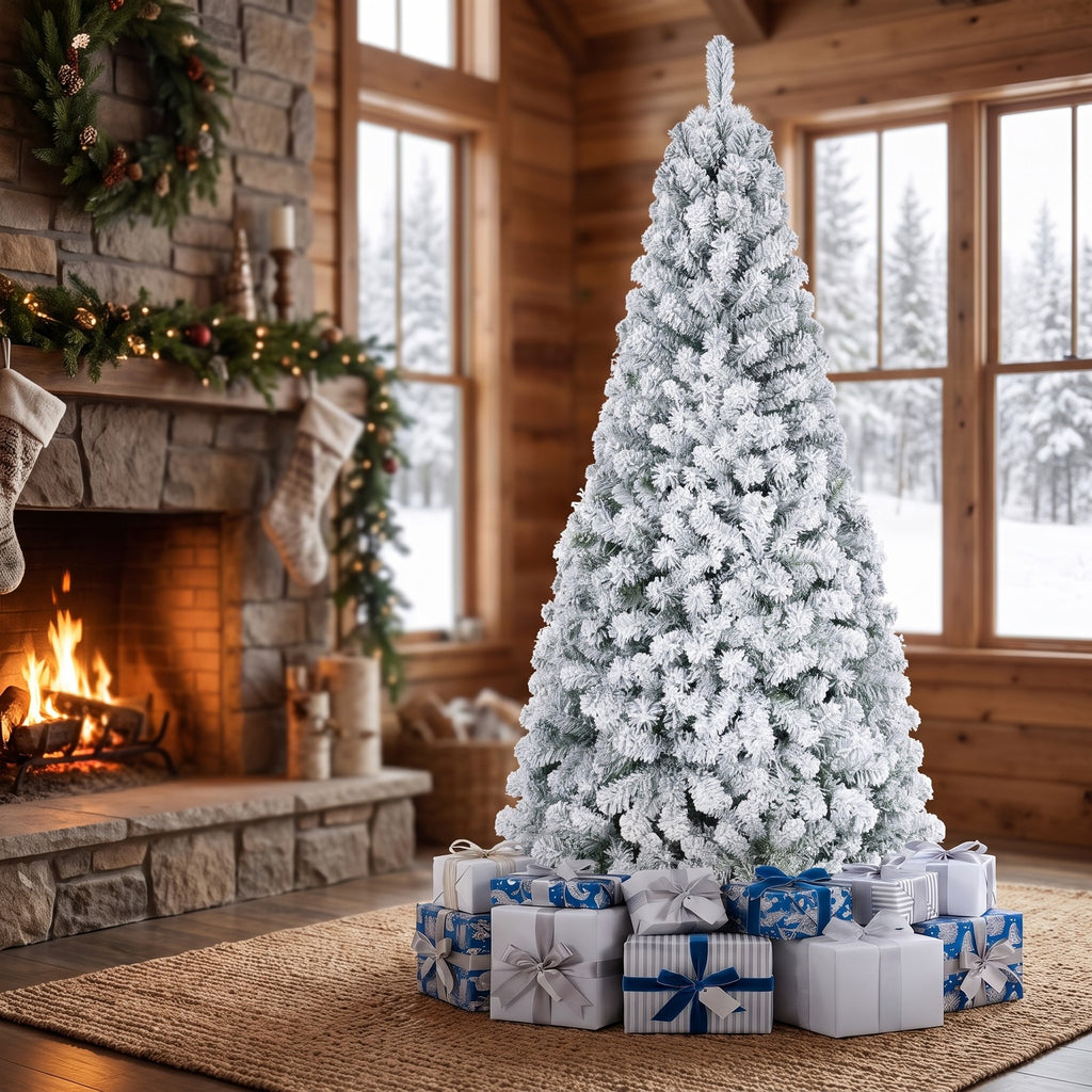 Airfind Artificial Snow-Flocked Christmas Tree with Branch Tips-6 ft, PVC Metal Frame, 3 x 6 ft Tree Height 6 ft Tree Width 3 ft Footprint, Green