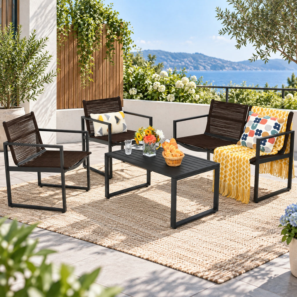 Airfind 4 Pieces Patio Furniture Conversation Set with Sofa Loveseat, 500 lbs Capacity, Steel polyester Frame, 24 Inch x 26 Inch x 32 Inch Footprint