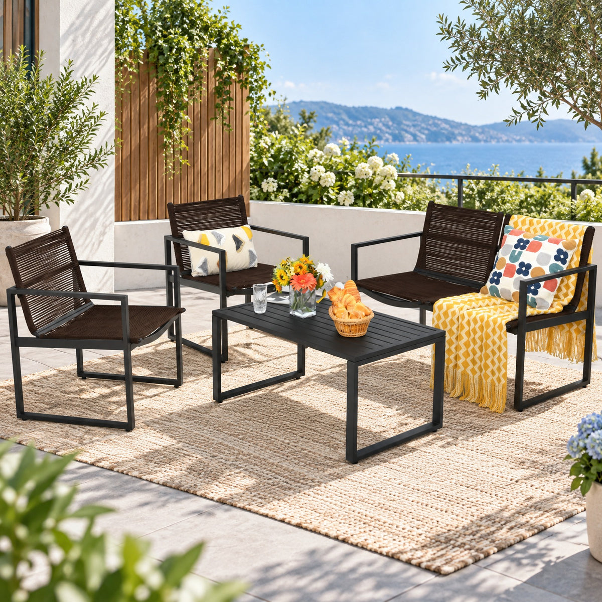 Airfind 4 Pieces Patio Furniture Conversation Set with Sofa Loveseat, 500 lbs Capacity, Steel polyester Frame, 24 Inch x 26 Inch x 32 Inch Footprint
