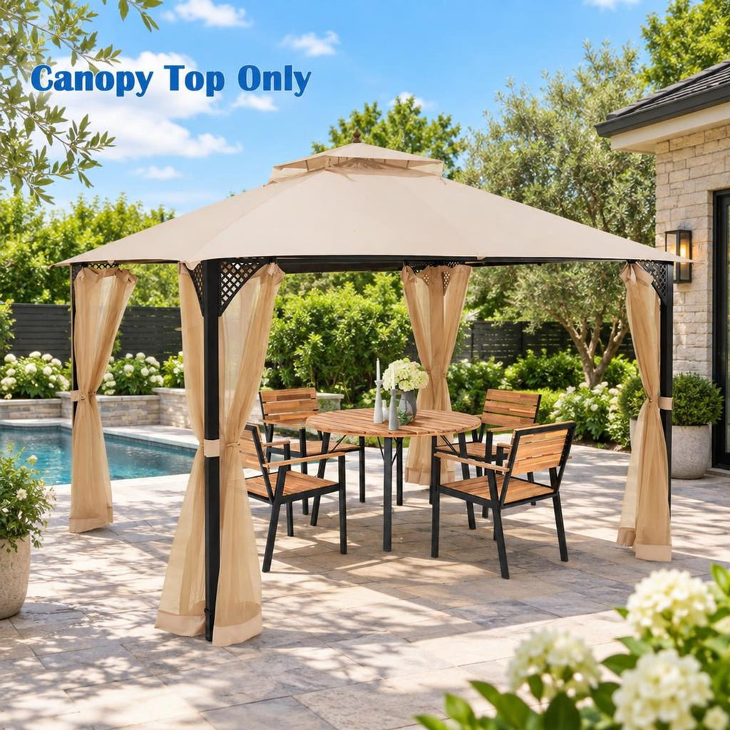 Airfind 10 x 12 Feet Gazebo Replacement Top with Air Vent and Drainage Holes, Polyester Frame, 12 ft x 10 ft Footprint, Beige