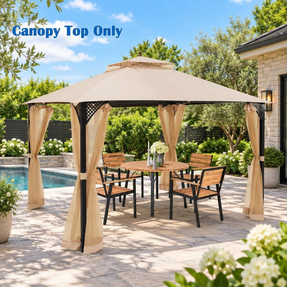 Airfind 10 x 12 Feet Gazebo Replacement Top with Air Vent and Drainage Holes, Polyester Frame, 12 ft x 10 ft Footprint, Beige