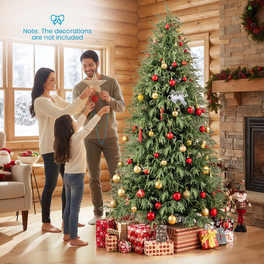 Airfind 7/7.5/8 Feet Pre-Lit Artificial Christmas Tree Hinged Faux Xmas Tree with Soft Branch Tips-8 feet, TPE PVC Metal Frame, 4 x 7 ft Footprint
