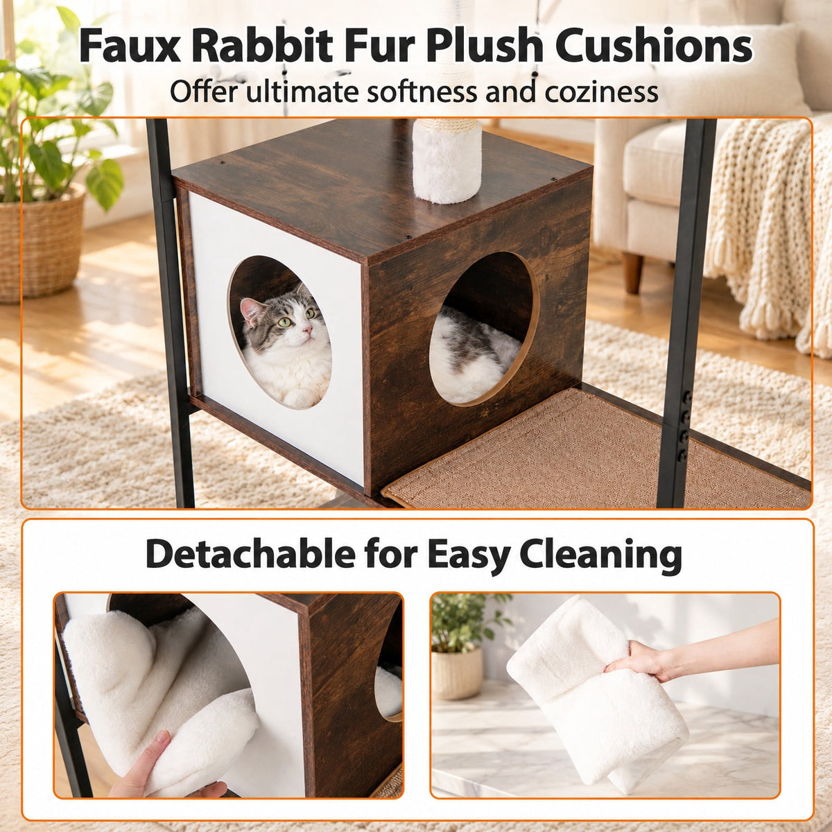 Airfind 52 Inch Tall Wooden Cat Tree Metal Frame with 2 Condos and Cushions, 33 lbs Capacity, 32 x 17.5 x 52 (L x W x H) Bottom Condo Footprint