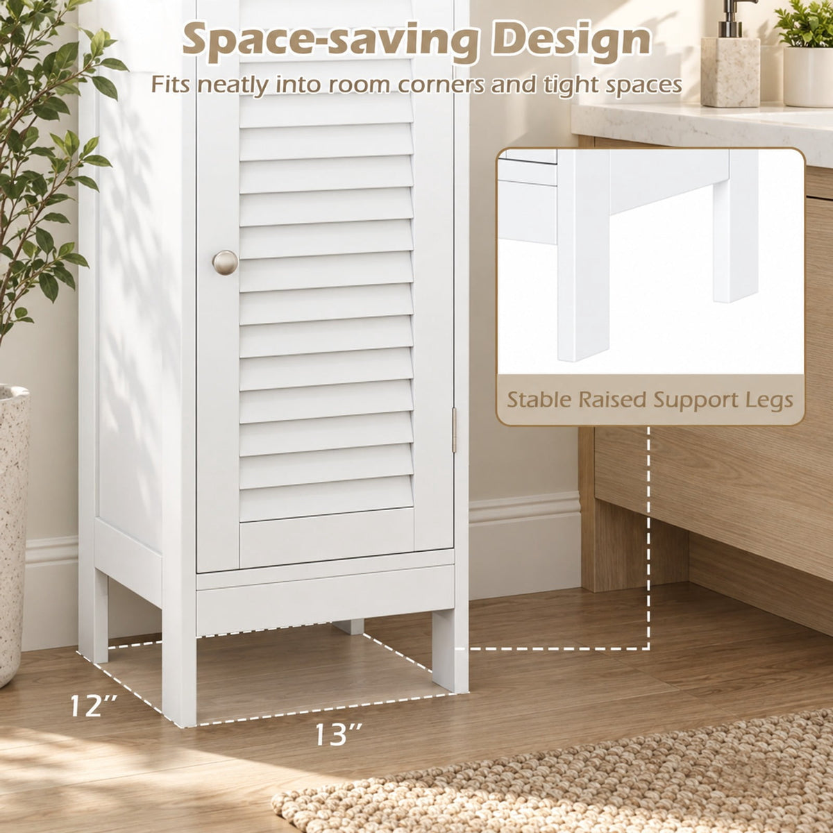 Airfind Narrow Bathroom Storage Cabinet with Adjustable Shelf and Drawer, 13in x 12in x 34.5inOverall Interior Footprint, White