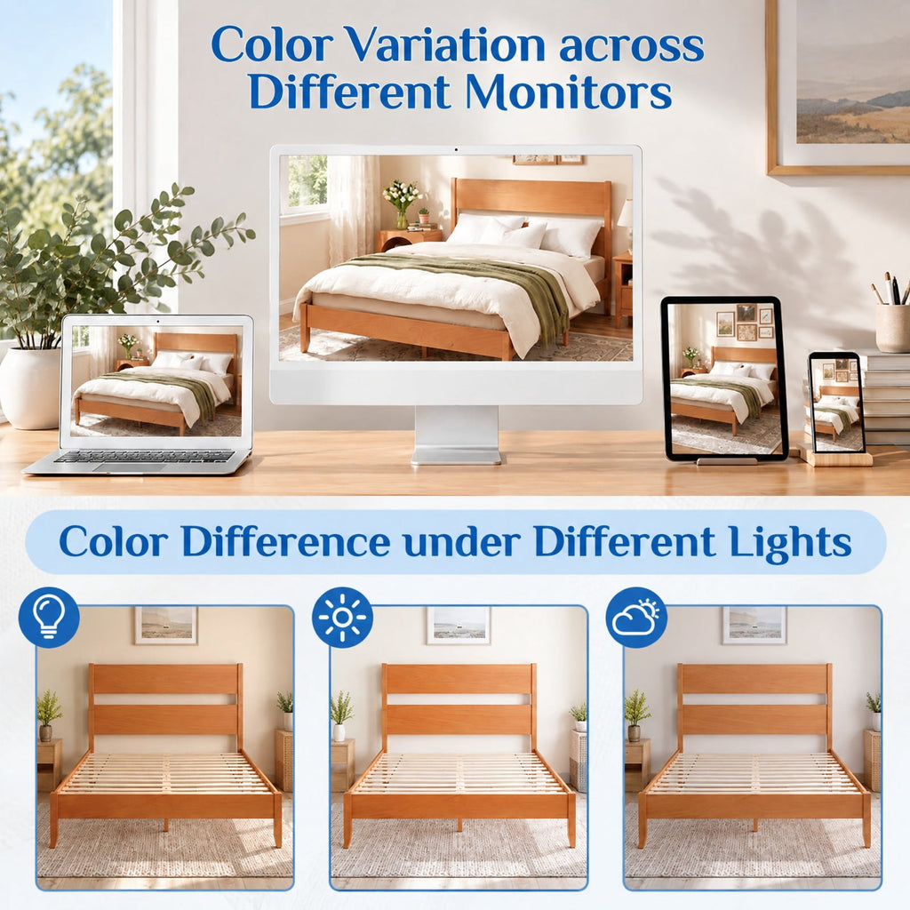 Airfind Queen Bed Frame with Headboard and Solid Wood Legs 12 Slats, 800 lbs Capacity, Rubber Wood Engineered Wood LVL Frame, Wood