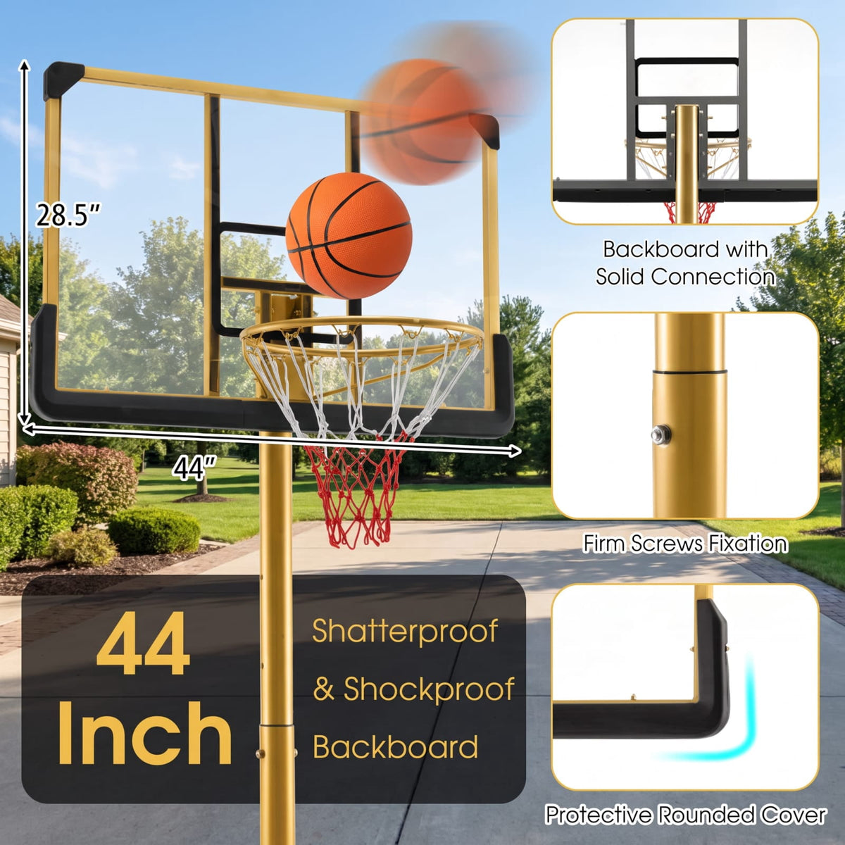 Airfind Portable Basketball Hoop with 5.4 to 6.6 Foot Adjustable Height 50 Inch Shatterproof Backboard and Fillable Base for Backyard Poolside, Black