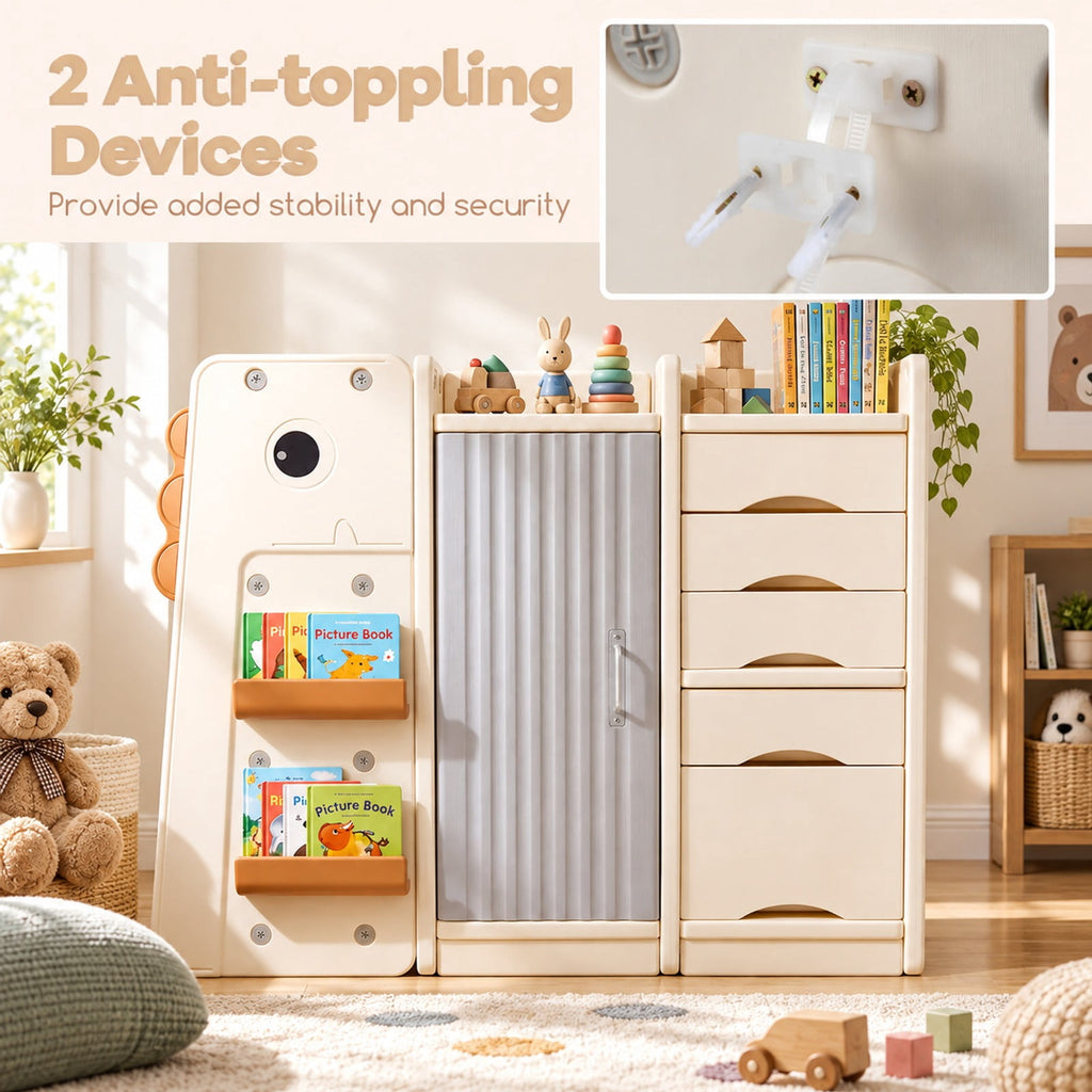 Airfind Kids Toy Storage Organizer with 5 Removable Bins for Playroom, 110 lbs Capacity, HDPE Frame, for 3+ Years Old Total, Beige