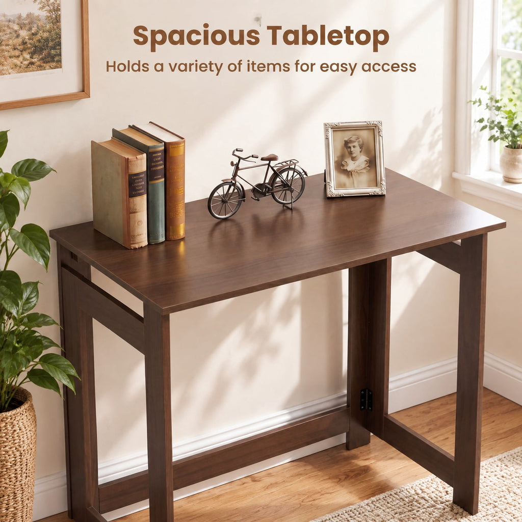 Airfind Folding Console Table with Foldable Legs, 55 lbs Capacity, Engineered Wood Frame, 31.5 Inch x 16 Inch x 29.5 Inch Footprint, Brown